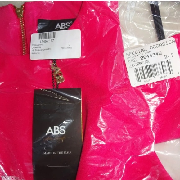 $320 ABS Allen Schwartz Shoulder Cut Out Gown Small Pink Formal Deep Front Slit - Picture 8 of 14